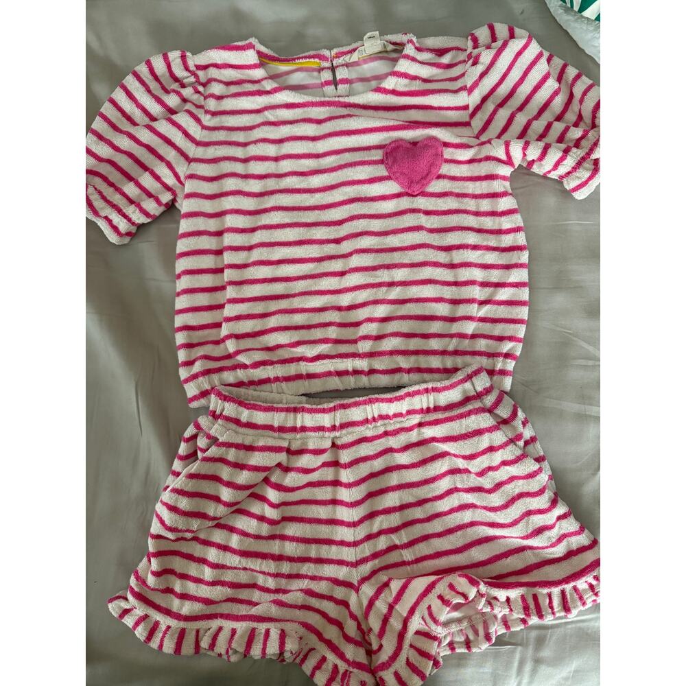 Mini Boden denin floral pants and tank op outfit size 7-8